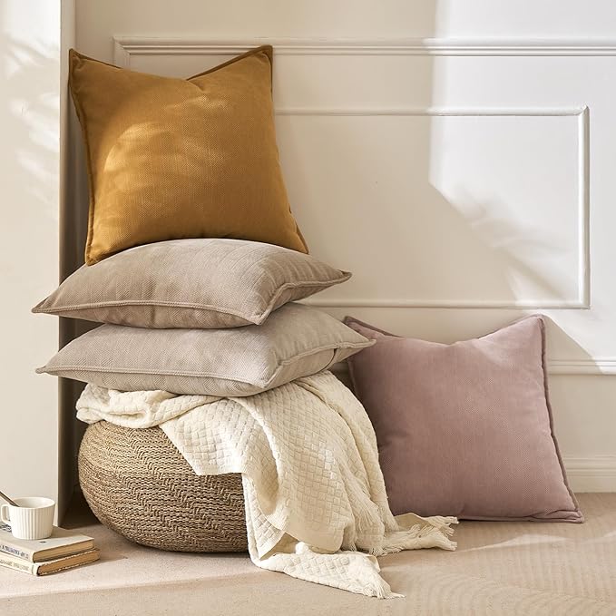 MIULEE Pack of 2 Mustard Yellow Decorative Pillow Covers 20x20 Inch Soft Chenille Luxurious Couch Throw Pillows Farmhouse Cushion Covers with Elegant Design for Sofa Bedroom Living Room Spring Decor
