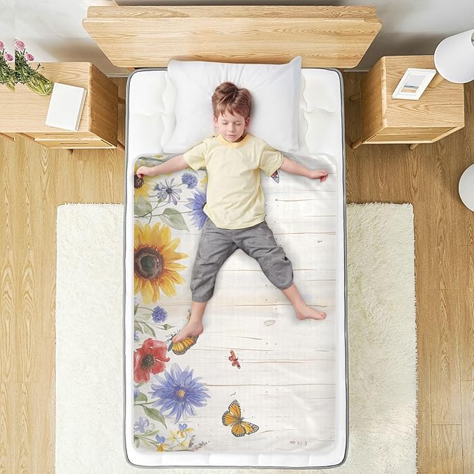 Waterproof Bed Pad Reusable Changing Pad Toddler Mattress Protector Large Pee Pad Baby Diaper Pad Soft Washable Liner Watercolor Cornflower Butterfly01