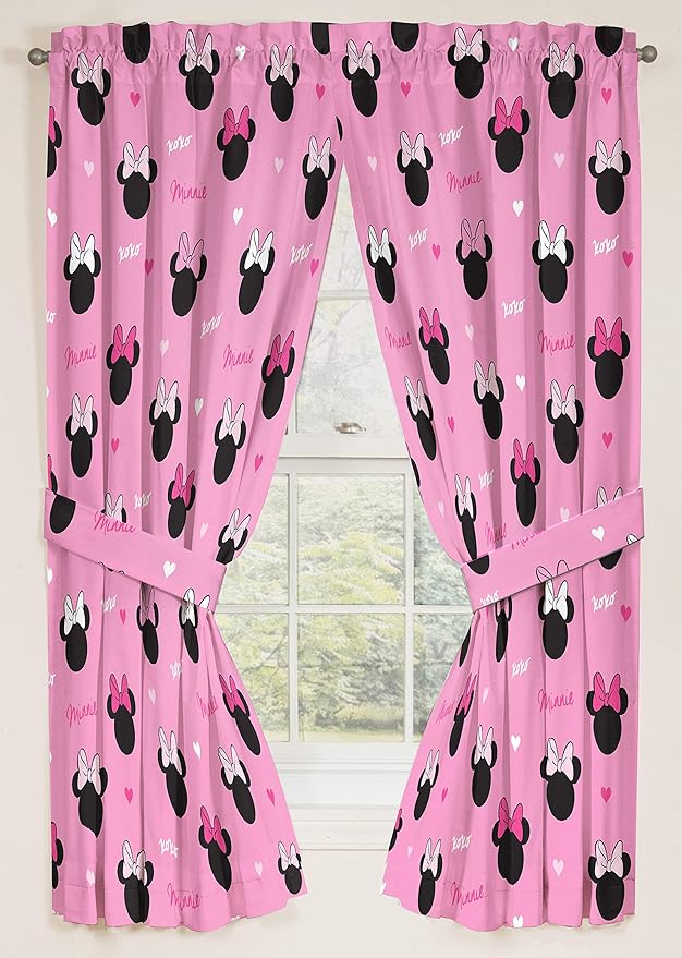 Jay Franco Disney Minnie Mouse Hearts N Love 63" inch Drapes - Beautiful Room Décor & Easy Set Up, Bedding - Curtains Include 2 Tiebacks, 4 Piece Set (Official Disney Product)