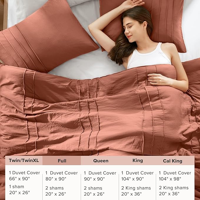 Comfort Spaces Clay Full Size Duvet Cover Set - 3-pc Pintuck Pleated Duvet Cover Full, All Season Lightweight, Extra Softness Pre-Washed Microfiber Bed Cover Shams, Full