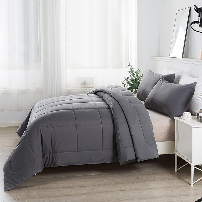 DOWNCOOL Twin Comforter Set -All Season Bedding Comforters Sets with 1 Pillow Case -2 Pieces Bed Set Down Alternative Comforter Set -Grey Twin Bedding Sets(64"x88")