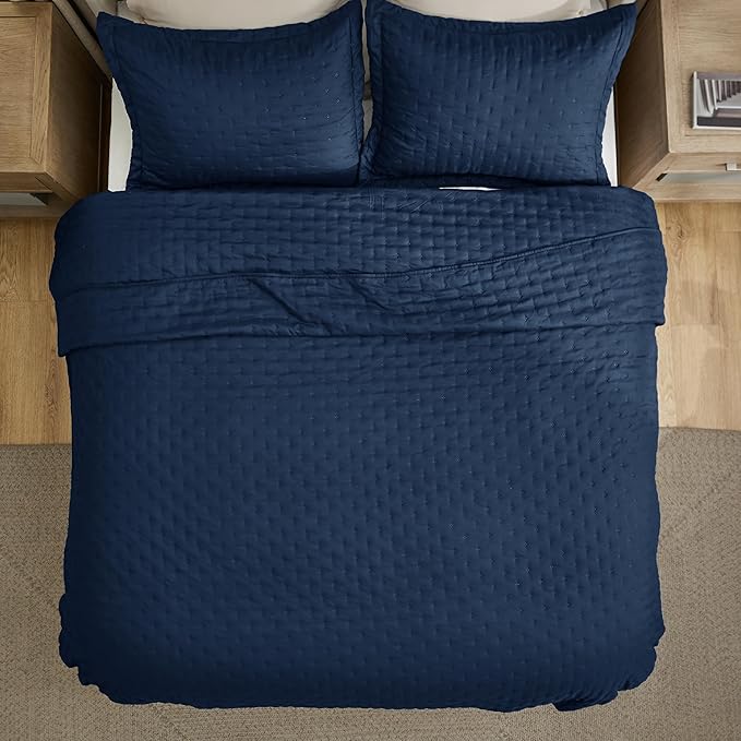 Bedsure Quilts Queen Size - Navy Blue Bedspread Queen Size & Lightweight Comforter, Modern Coverlet with Clover Pattern, Ultra Soft All-Season Bedding, 90 x 96 Inches