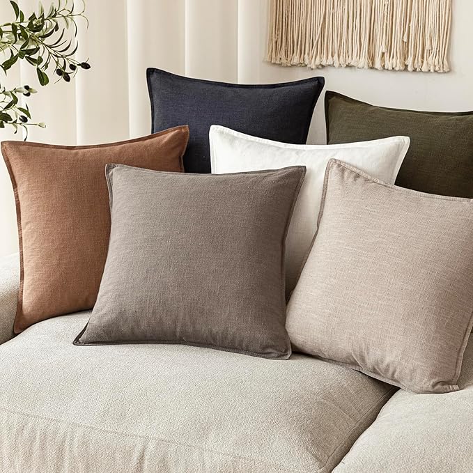 Foindtower Set of 2, Decorative Linen Soild Throw Pillow Covers Soft Accent Euro Cushion Case Farmhouse Neutral Pillowcase for Chair Couch Sofa Bedroom Living Room Home Decor 20 x 20 Inch Brown Tan