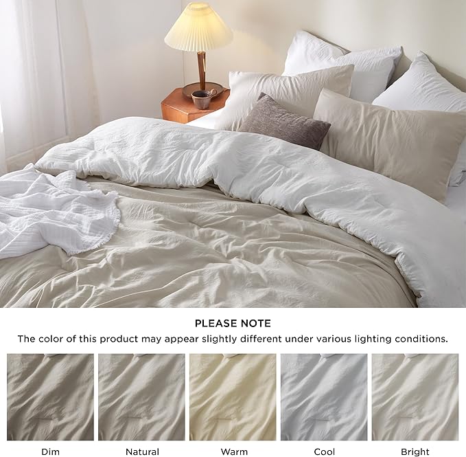 Bedsure Queen Comforter Set, Beige White Soft Prewashed Bedding for All Seasons, 3 Pieces GentleSoft™ Bed Set, 1 Lightweight Comforter (90"x90") and 2 Pillowcases (20"x26")