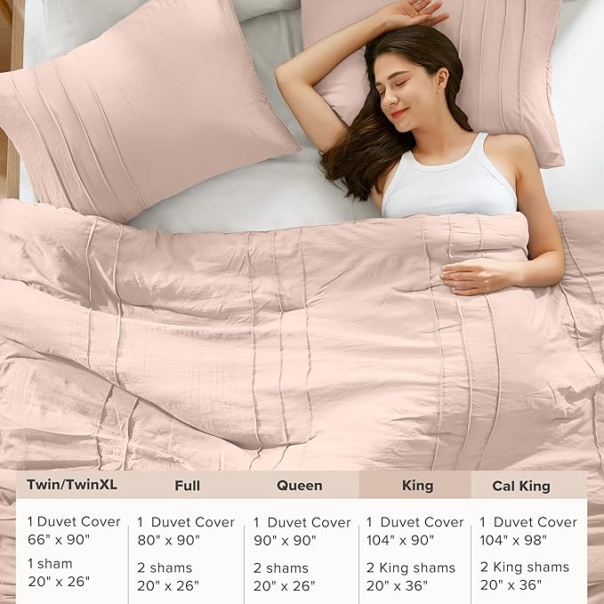 Comfort Spaces Blush King Size Duvet Cover Set - 3 Pieces Pintuck Pleated Duvet Cover, All Season Lightweight, Extra Softness Pre-Washed Microfiber King Bedding Cover Shams