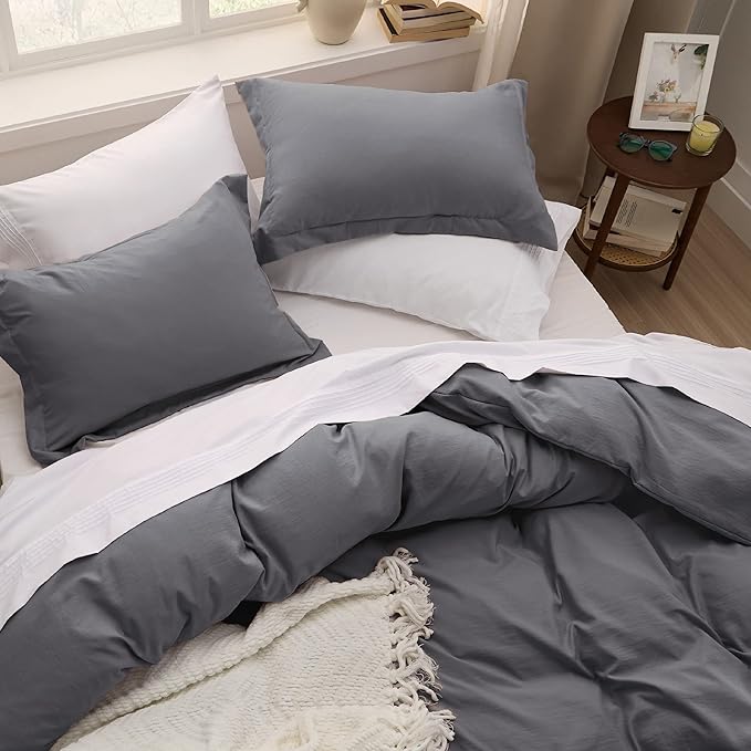 Bedsure Dark Grey Duvet Cover King Size - 3 Pieces Prewashed Cotton-Like Polyester Extra Soft Bedding Set, Includes 1 Duvet Cover 104x90 Inches with Zipper Closure & 2 Pillow Shams, No Comforter