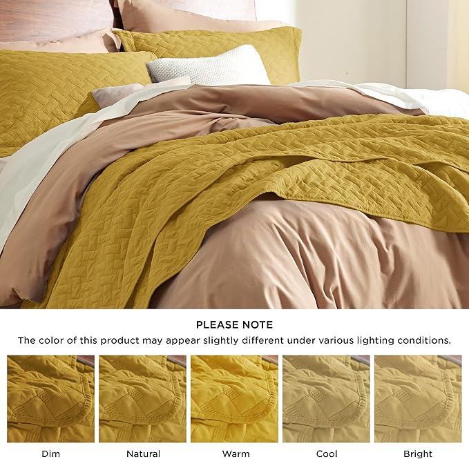Bedsure Quilts Twin Size - Lightweight Bedspreads Twin Size with Basket Weave Pattern, Soft Quilt Bedding, Mustard Yellow Comforter Coverlet for All Seasons (68" x 86")