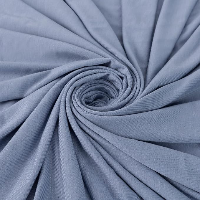 Large Jersey Knitted Swaddle Blanket for Baby, Soft Stretchy Receiving Blanket for Newborns with Hat, Baby Nursery Swaddle 47 x 47 inches(Steel Blue)