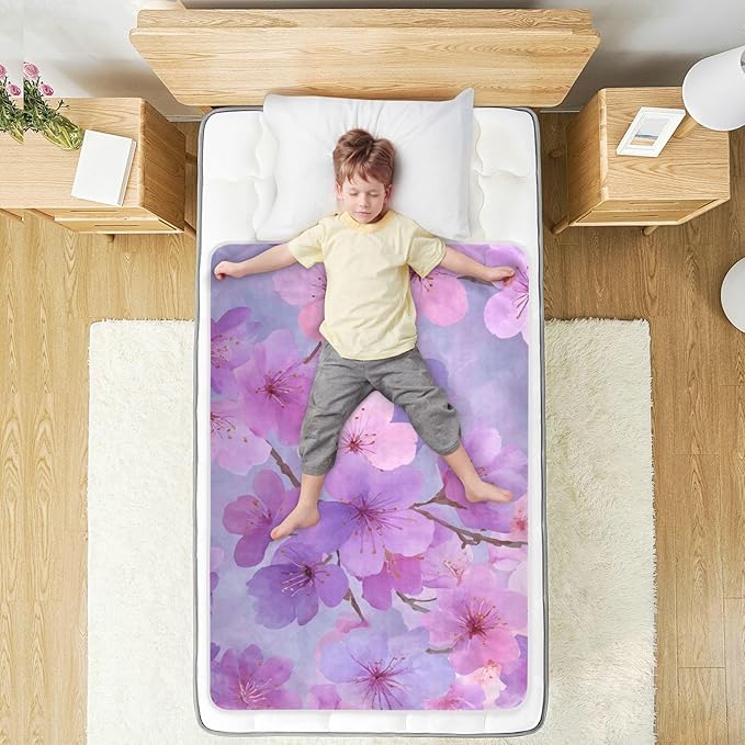 Waterproof Bed Pad Reusable Changing Pad Toddler Mattress Protector Large Pee Pad Baby Diaper Pad Soft Washable Liner Pink Purple Cherry Blossom