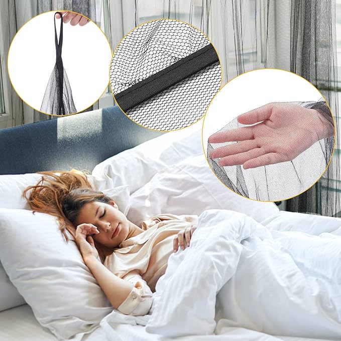 Mosquito Net Bed Canopy for Girls,King Canopy Bed Curtains Queen Size from Ceiling,Dome Mosquito Netting Bed Tent Twin Girls Canopy Bed Decor for Baby Crib,Kid Bed and Adult Beds (Black Square)