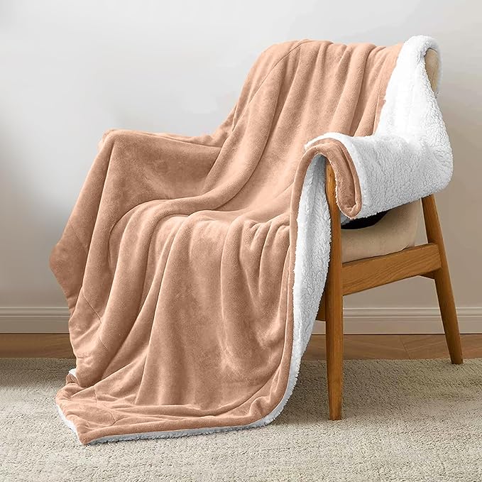 MOONLIGHT20015 Sherpa Throw Blanket - (Camel, 50X60 Inches) Soft and Warm Blankets for Winter Thick, Fluffy and Plush Blanket for Bed, Sofa, Camping and Travel