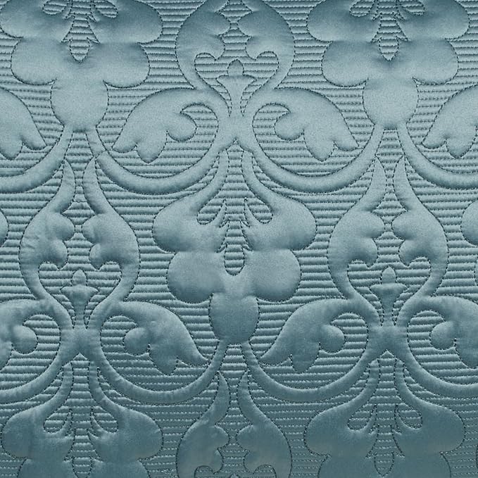 Cambridge Classic Luxury Bedding | Bold Blue Shadow Solid Color Polyester Satin | Elaborate Damask Quilting | 2 Piece Bed Set Includes Twin Bedspread and Standard Pillow Sham | Also Fits Twin XL Beds