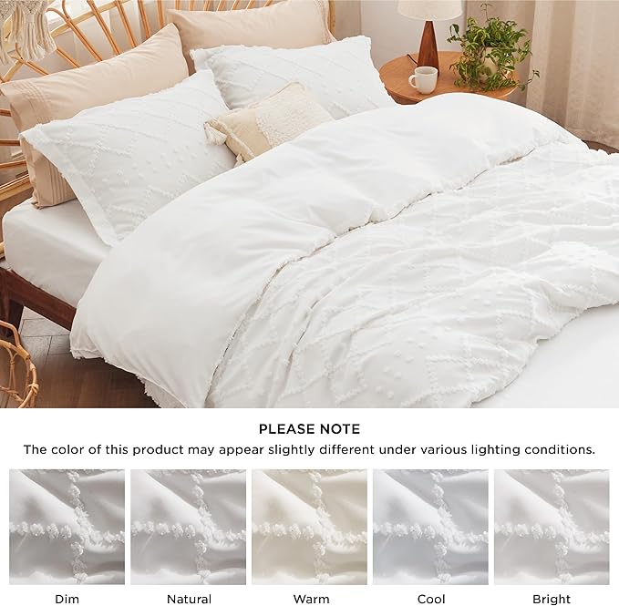 Bedsure Boho Duvet Cover King Size with Fitted Sheet - Boho Bedding Comforter Set, 4 Pieces, Includes 1 Duvet Cover 104"x90" with Zipper Closure, 2 Pillow Shams, 1 Fitted Sheet, White
