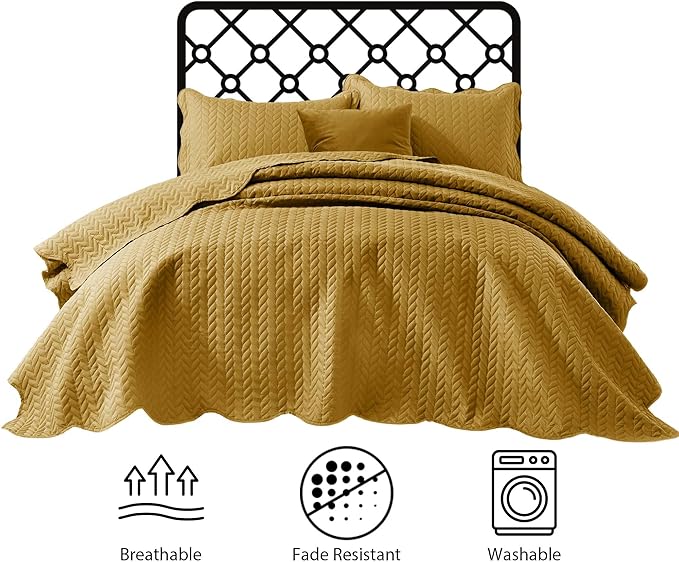IR Imperial Rooms 8 Pack California King Quilt Bedding Set (118"x106") - Bulk Wholesale for Hotels, Guest Bedroom & Airbnbs - Lightweight Microfiber Reversible Embossed Quilts Bedspread (Ochre)