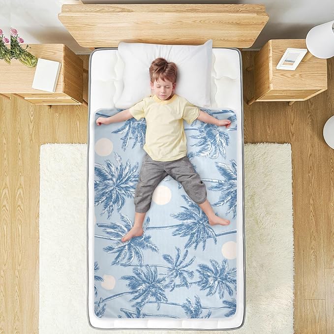 Waterproof Bed Pad Reusable Changing Pad Toddler Mattress Protector Large Pee Pad Baby Diaper Pad Soft Washable Liner Light Blue Palm Trees and Sun