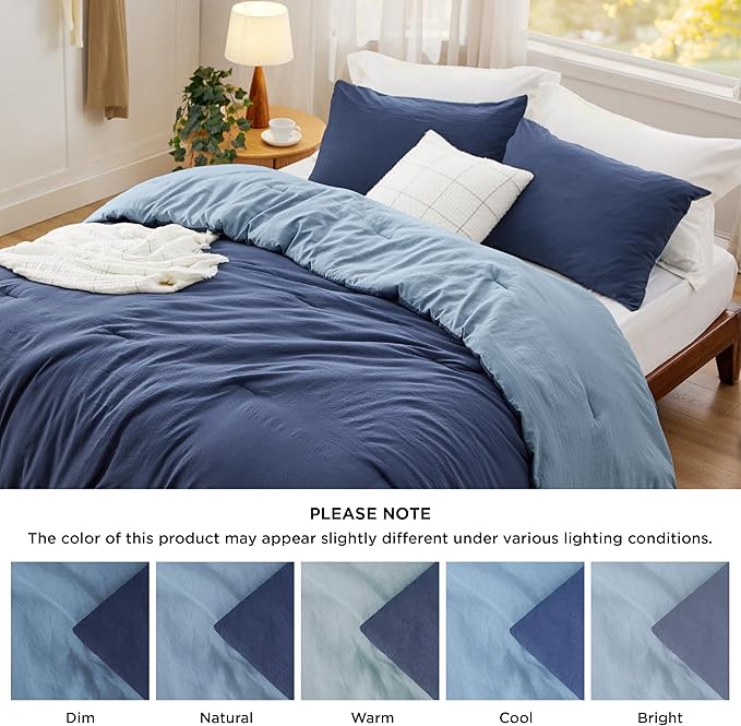 Bedsure California King Comforter Set, Navy Blue Soft Prewashed Bedding for All Seasons, 3 Pieces GentleSoft™ Bed Set, 1 Lightweight Comforter (104"x96") and 2 Pillowcases (20"x36")