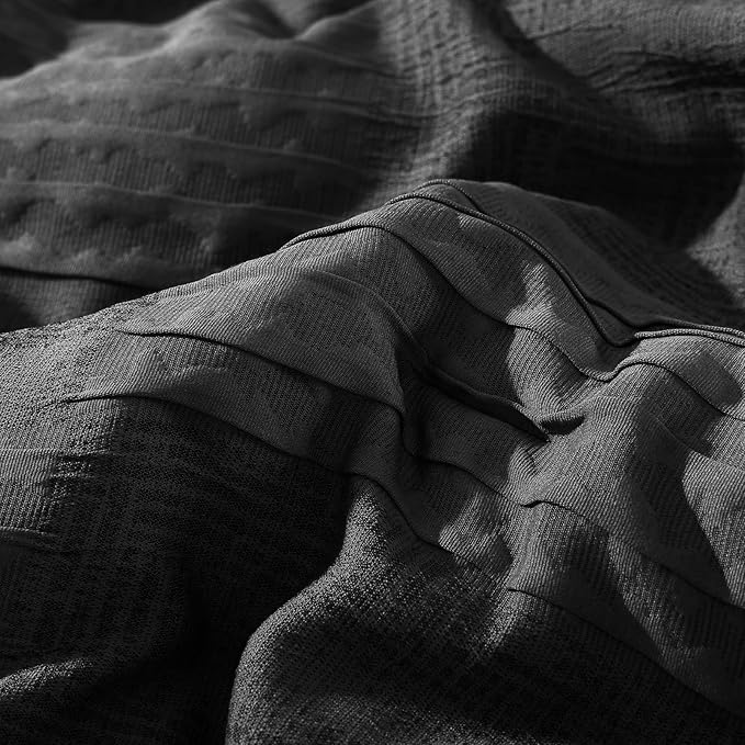 MaiRêve Queen Comforter Set Black, Textured Design Crinkle Bedding Sets 7 Pieces, All Season Bed in A Bag with Comforter, Sheets, Pillowcases & Shams