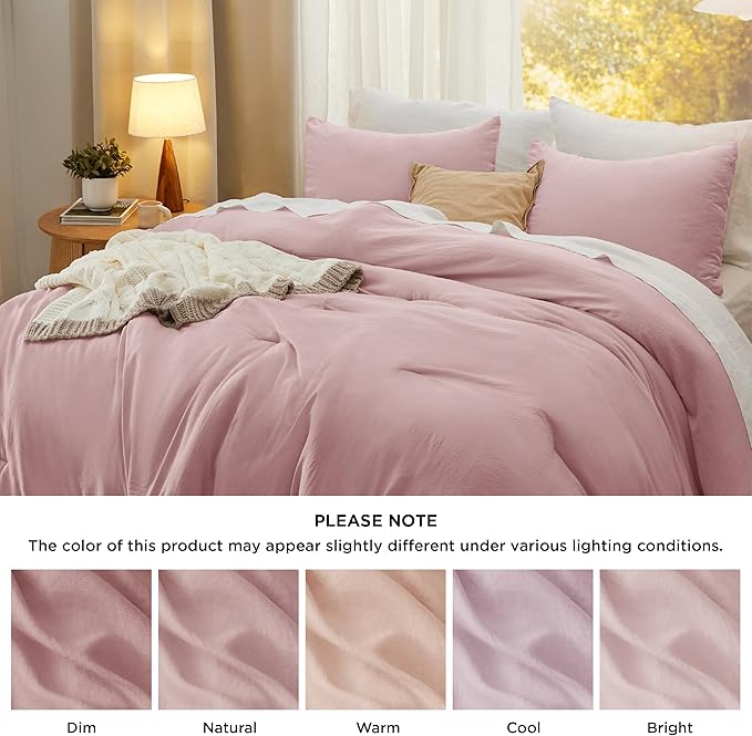 Bedsure California King Comforter Set, Pink Soft Prewashed Bedding for All Seasons, 3 Pieces GentleSoft™ Bed Set, 1 Lightweight Comforter (104"x96") and 2 Pillowcases (20"x36")