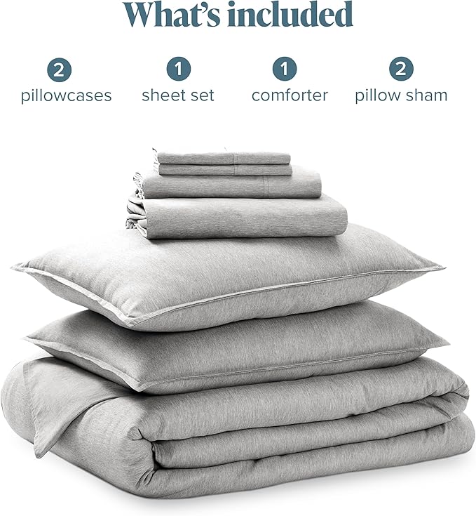 Bare Home Bed-in-A-Bag 7 Piece Comforter & Sheet Set - Queen - Goose Down Alternative - Ultra-Soft 1800 Premium Bedding Set - Cationic (Queen, Heathered Pewter)