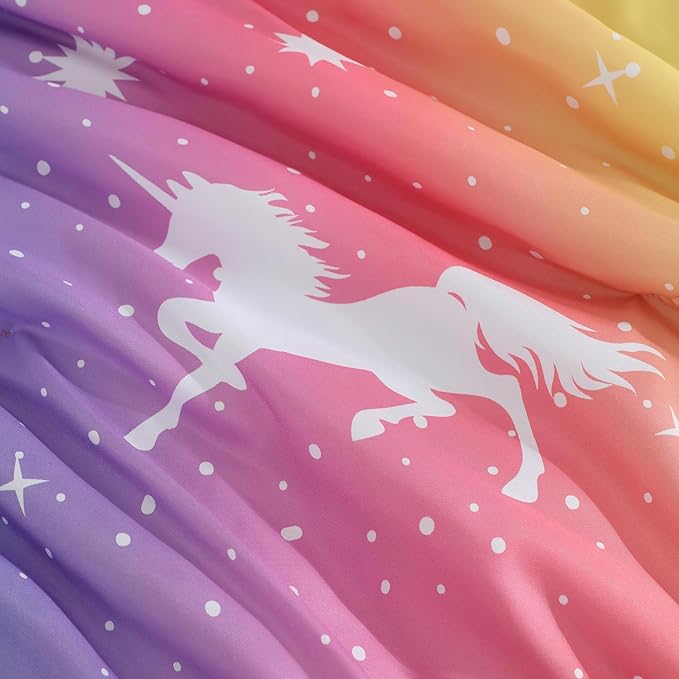 Twin Comforter Set for Girls-5 Pieces Rainbow Unicorn Twin Bedding Sets for Kids, Ultra Soft Bed in A Bag with Sheets