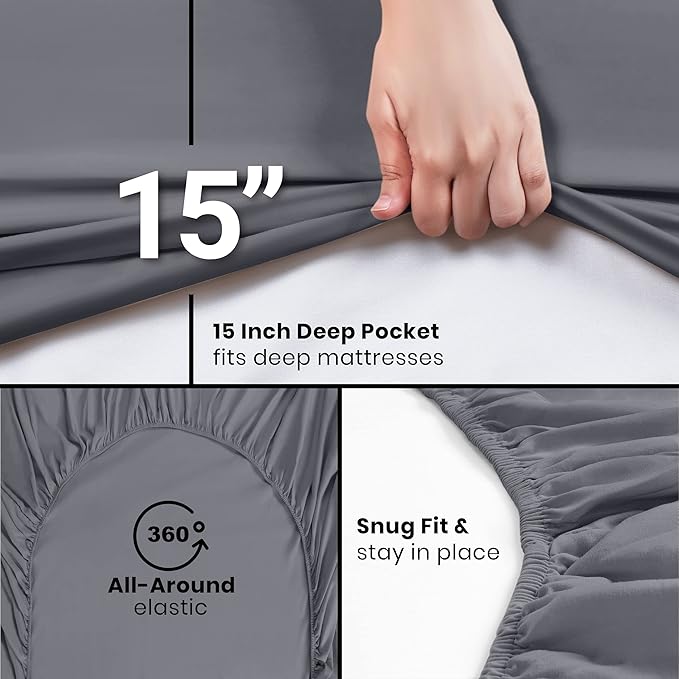 Utopia Bedding Fitted Sheet - Pack of 2 Bottom Sheets - Soft Brushed Microfiber - Deep Pockets, Shrinkage & Fade Resistant - Easy Care (Full, Grey)