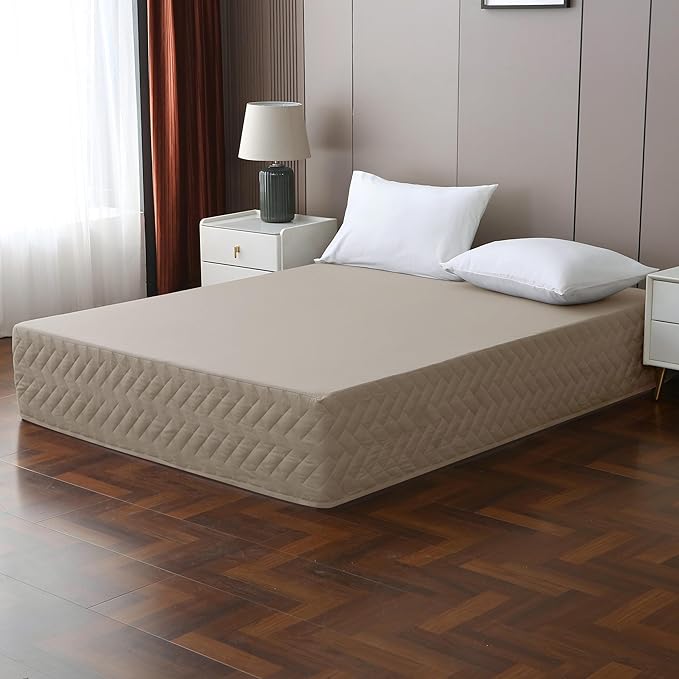 Full Bed Skirt-Box Spring Cover with 14 Inch Tailored Drop,Wrinkle and Fade Resistant Hotel Wrap Around Bed Skirts,Bed Frame Cover (Checkered Light Khaki, Full)
