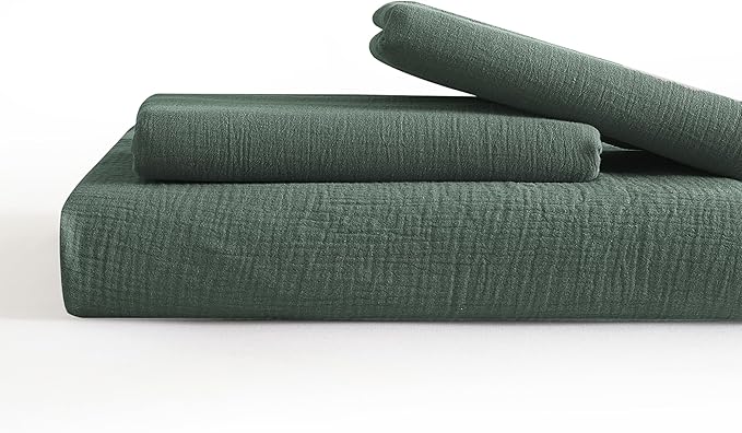 SE SOFTEXLY Muslin Duvet Cover Oversized King Size, 100% Washed Cotton Duvet Cover Set, Ultra Soft Comforter Cover Linen Like, 3 Pieces Gauze Duvet Cover with 2 Pillowcases, 98"x120", Forest Green