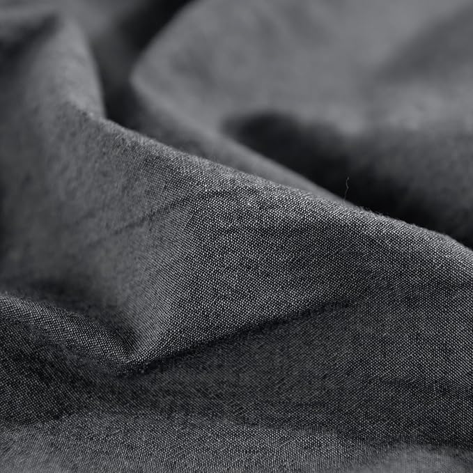 NEXHOME PRO Duvet Cover King 100% Washed Cotton, Organic Natural Linen Like Textured Breathable Durable Bedding Set Heather Black 10490