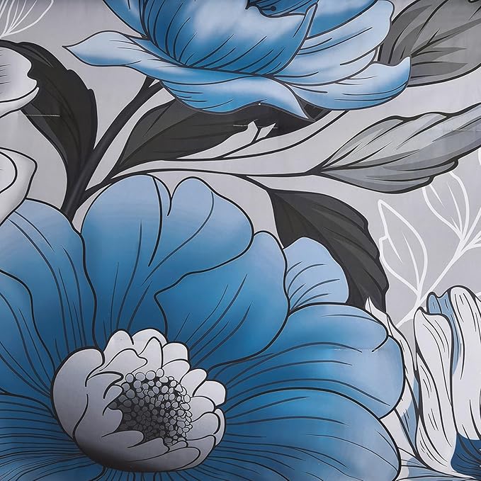 Xruibed King Comforter Set 7 Pieces Grey Blue Floral Comforter Set King Size Bed in a Bag Flower Bedding Sets Lightweight Boho Bed Set with Sheet, Pillowcases&Shams for All Season
