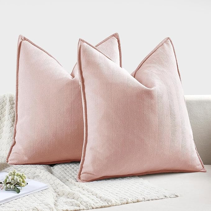MIULEE Pack of 2 Pink Valentines Decorative Pillow Covers 20x20 Inch Soft Chenille Luxurious Couch Throw Pillows Farmhouse Cushion Covers for Sofa Bedroom Living Room Spring Home Decor