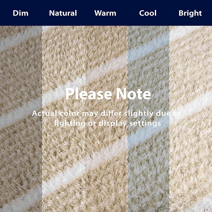 DEZ FURNISHINGS Oversized Cozy Knit Look Cloud-Soft Plush Printed Fleece Throw Blanket, Lightweight & Breathable, Queen (90" x 90"), Khaki Stripe