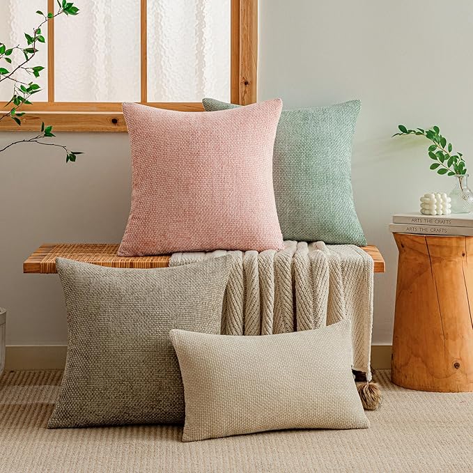 a moment Pink Chenille Throw Pillow Covers 16x16 Inch Pack of 2 Modern Decorative Throw Pillow Covers Farmhouse Cross Covers Home Decor for Sofa Bedroom Living Room