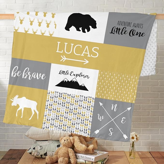 Personalized Baby Blankets for Boys, Personalized Baby Gifts,Best Gift for Baby, Newborn, Woodland Baby Blanket, Super Soft Polyester, Shower Gifts for Nursery, Honey