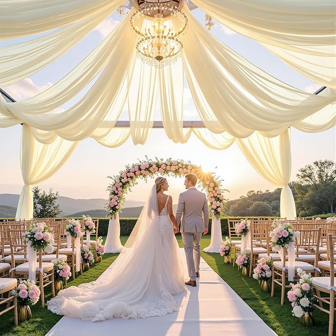 5ft×10ft Champagne Ceiling Drapes for Weddings Events Wrinkle-Free Polyester Ceiling Backdrop for Ten Canopy Church Stage Bedroom Decor 2 Panels 2.5×10ft