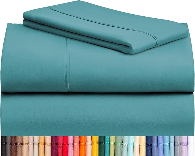 LuxClub Twin XL Sheets - Soft Twin Bed Sheets for Boys and Girls, 3 PC Deep Pockets 18" Eco Friendly Wrinkle Free Kids Fitted Sheets Machine Washable Hotel Bedding Silky Soft - Teal Twin XL
