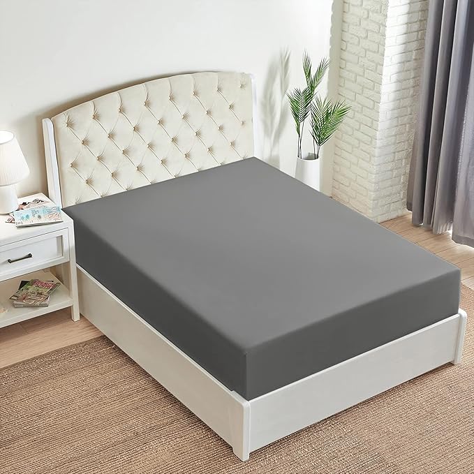 Mellanni Full Fitted Sheet - Iconic Collection Bedding Sheets with up to 16 inch Deep Pocket - Soft & Cooling - Fade & Stain Resistant - 1 PC (Full, Gray)