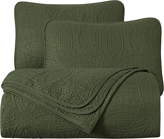 Chezmoi Collection Austin 3-Piece Oversized Bedspread Coverlet Set (Queen, Cypress Green)