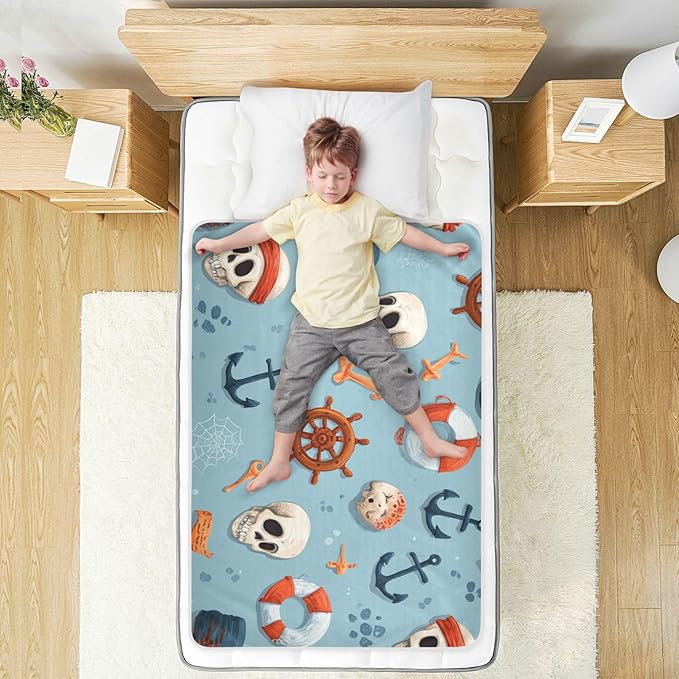 Waterproof Bed Pad Reusable Changing Pad Toddler Mattress Protector Large Pee Pad Baby Diaper Pad Soft Washable Liner Blue Cute Pirate Skulls Ship Wheels Anchors