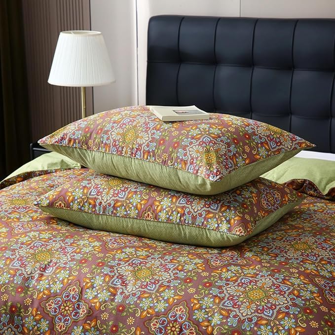 ABREEZE Bohemian Duvet Cover Set Colorful Boho Retro Bedding Set Damask Paisley Cotton Duvet Cover Tribal Reversible Bedding Exotic Style Comforter Cover 3-Piece Queen