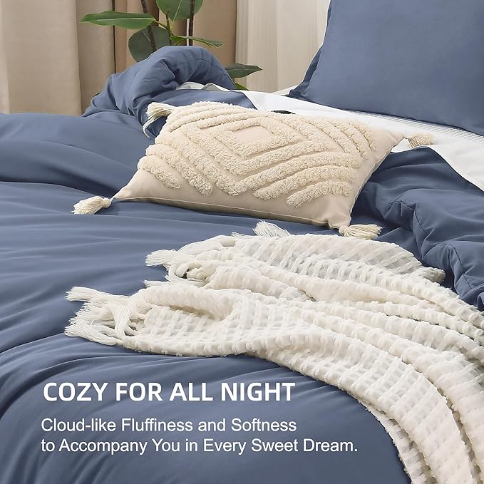 Litanika Comforters Bluish Grey King Size, 3 Pieces Lightweight Solid Bedding Set & Collections, All Season Fluffy Bed Set (104x90In Comforter & 2 Pillowcases)