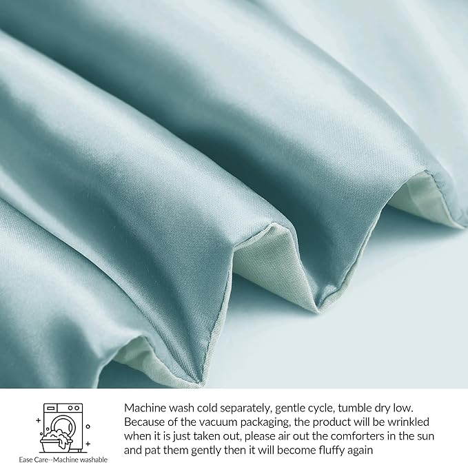 Whale Flotilla 3-Piece Reversible Silky Soft Queen Comforter Bedding Set, Luxurious Satin Comforters Full Size with 2 Satin Pillowcases, Lightweight Duvet for All Seasons, Haze Blue