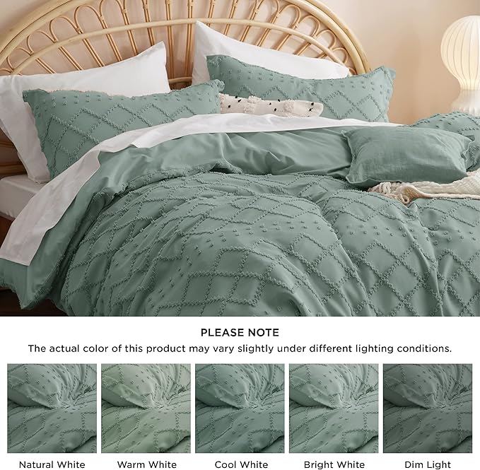 Bedsure Boho Duvet Cover King Size - Green Breathable & Soft Boho Bedding, Machine Washable Comforter Cover for All Seasons, Includes 1 Duvet Cover 104"x90" with 2 Pillow Shams & Zipper Closure