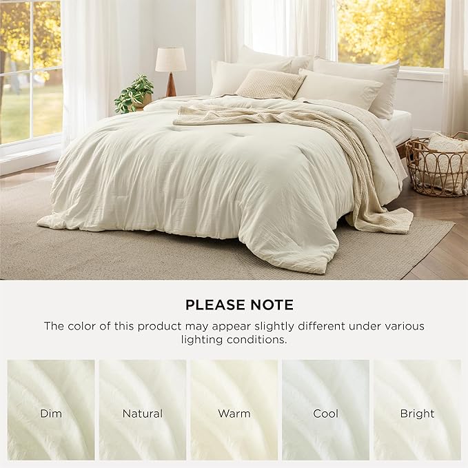 Bedsure King Comforter Set, Ivory Soft Prewashed Bedding for All Seasons, 3 Pieces GentleSoft™ Bed Set, 1 Lightweight Comforter (104"x90") and 2 Pillowcases (20"x36")