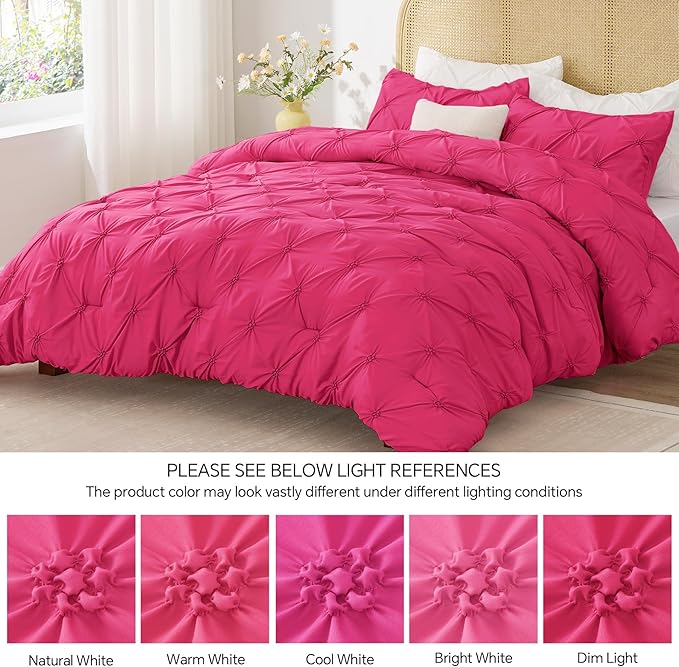 BEDELITE Hot Pink Twin Comforter Set - 2 Peices Boho Pintuck Bedding Comforter Sets, Lightweight Soft & Warm Twin Bedding Sets with 1 Pillowcase for All Season