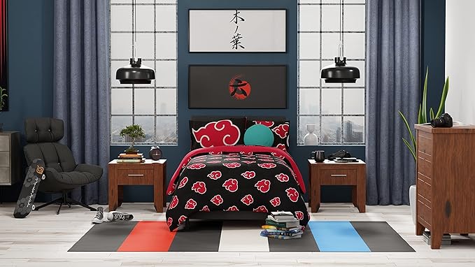 Naruto Anime Akatsuki Pattern Bedding Soft Microfiber Comforter, Queen, (Official Naruto Product) by Franco