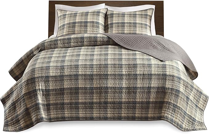 Woolrich Reversible Quilt Cabin Lifestyle Design - All Season, Breathable Coverlet Bedspread Bedding Set, Matching Shams, Oversized King/Cal King, Tasha Plaid Tan/Brown 3 Piece