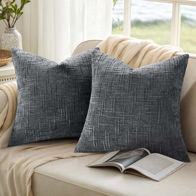 decorUhome Spring Dark Grey Chenille Throw Pillow Covers 20x20 Set of 2 Textured Soft Cozy Slubby Couch Pillow Covers Modern Farmhouse Boho Decorative Pillow Cases for Bed Sofa Living Room