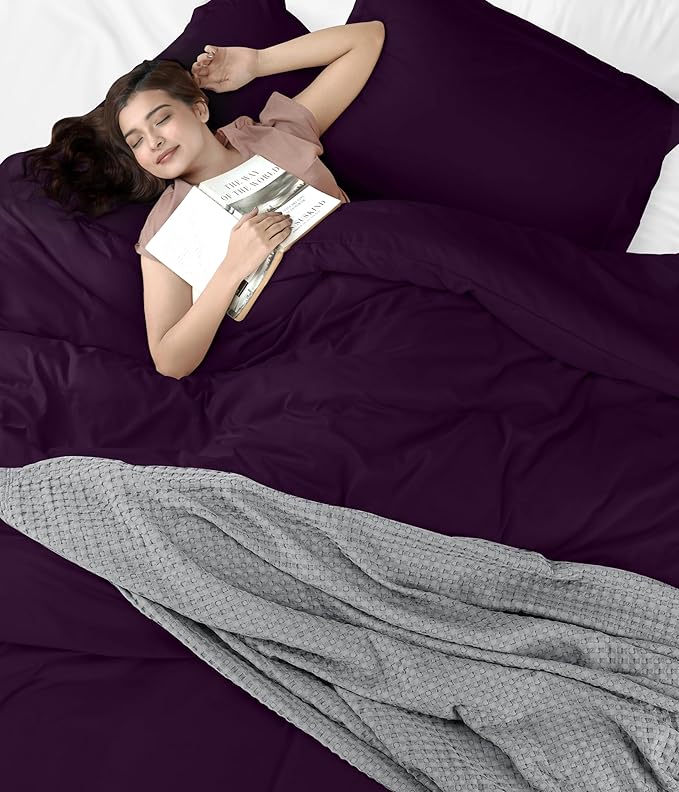Utopia Bedding Duvet Cover Queen Size - 3 Piece with Zipper Closure - 1 Comforter Cover 90X90 Inches & 2 Pillow Shams 20X26 Inches (Purple) Comforter Not Included