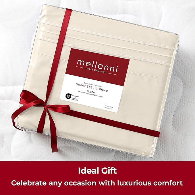 Mellanni Extra Deep Twin XL Sheets - 3 PC Iconic Collection Bedding - Luxury, Ultra Soft, Cooling Bed Sheets - Wrinkle, Fade, Stain Resistant (Twin Extra Long, Golden Ivory)