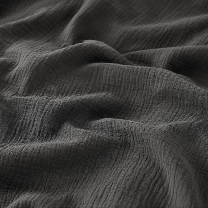 Bedsure 100% Muslin Cotton Duvet Cover King Size - Ultra-Soft, Breathable & Lightweight - Linen Like Gauze Comforter Cover Set with Button Closure and Corner Ties (Dark Grey, King, 104"x90")